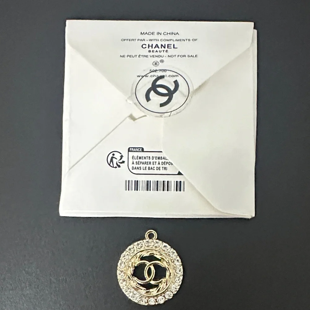 CHANEL UpCycled Gold Charm w Crystals. Stamped on Back. W Box - Picture 6 of 6